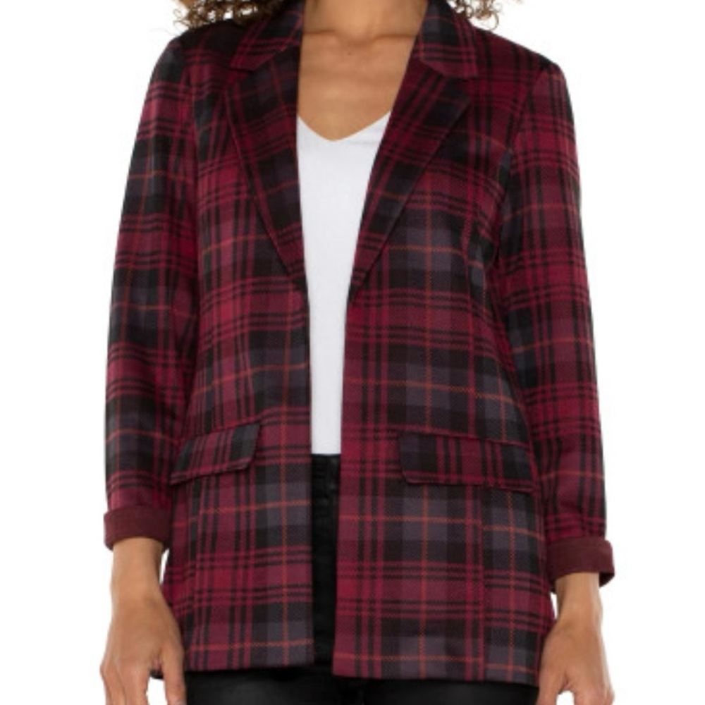 Liverpool Los Angeles Boyfriend Blazer Plaid Women's Jacket - Red and Black NWOT